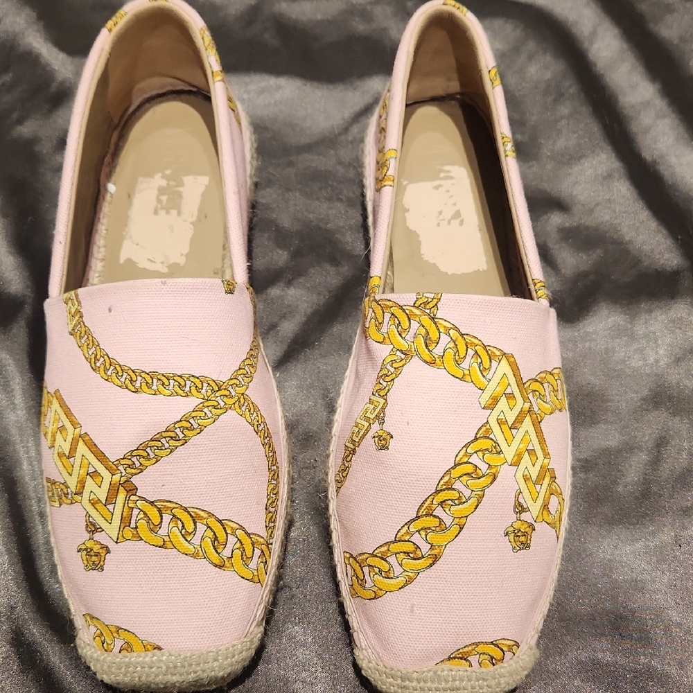 Versace Stylish Pink and Gold Women's Espadrilles